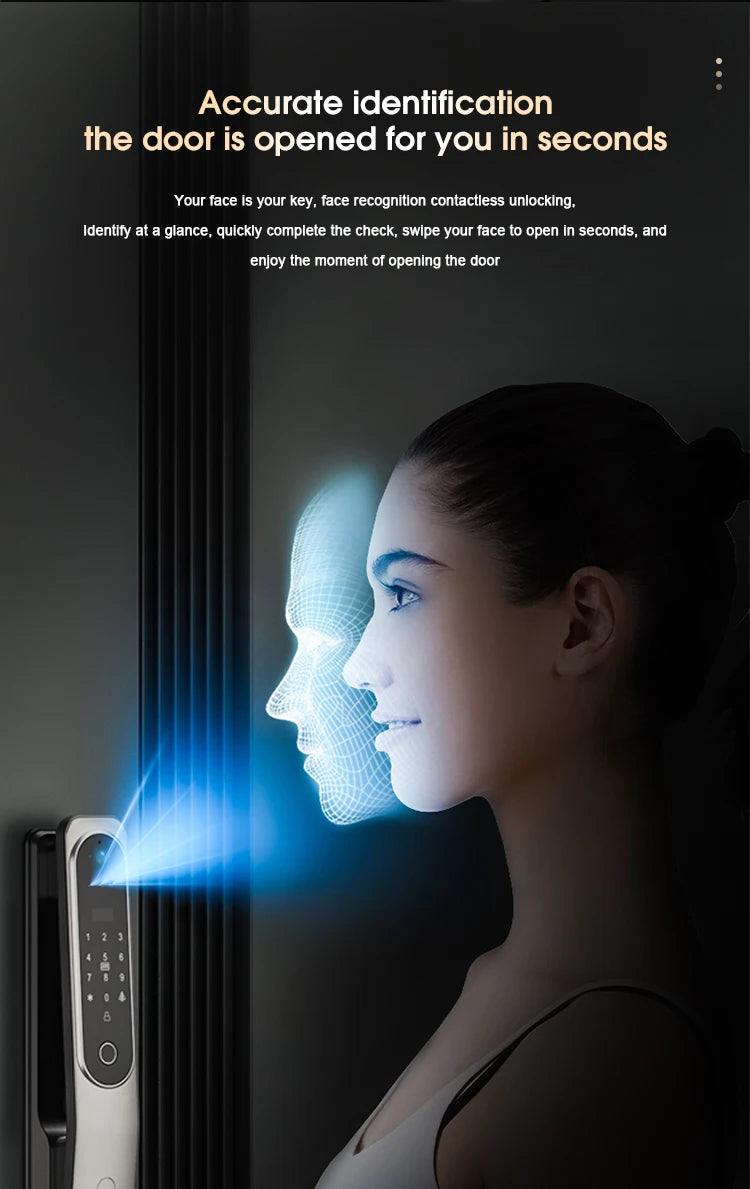 Electric Tuya App 3D Face Recognition Smart Doorlock Fingerprint Biometric Password Full Automatic Wifi Door Lock with Camera