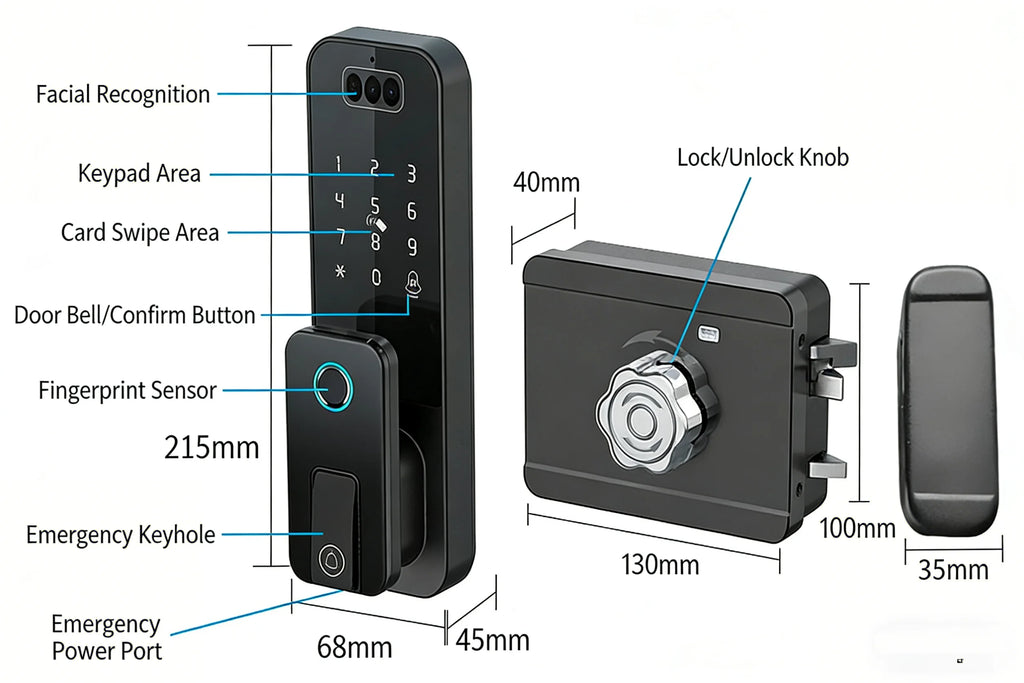 Smart Tuya WiFi APP Bluetooth Door Lock with Palm Vein Face Recognition Doorbell Waterproof Scissor Tongue Rim Locks No Drilling