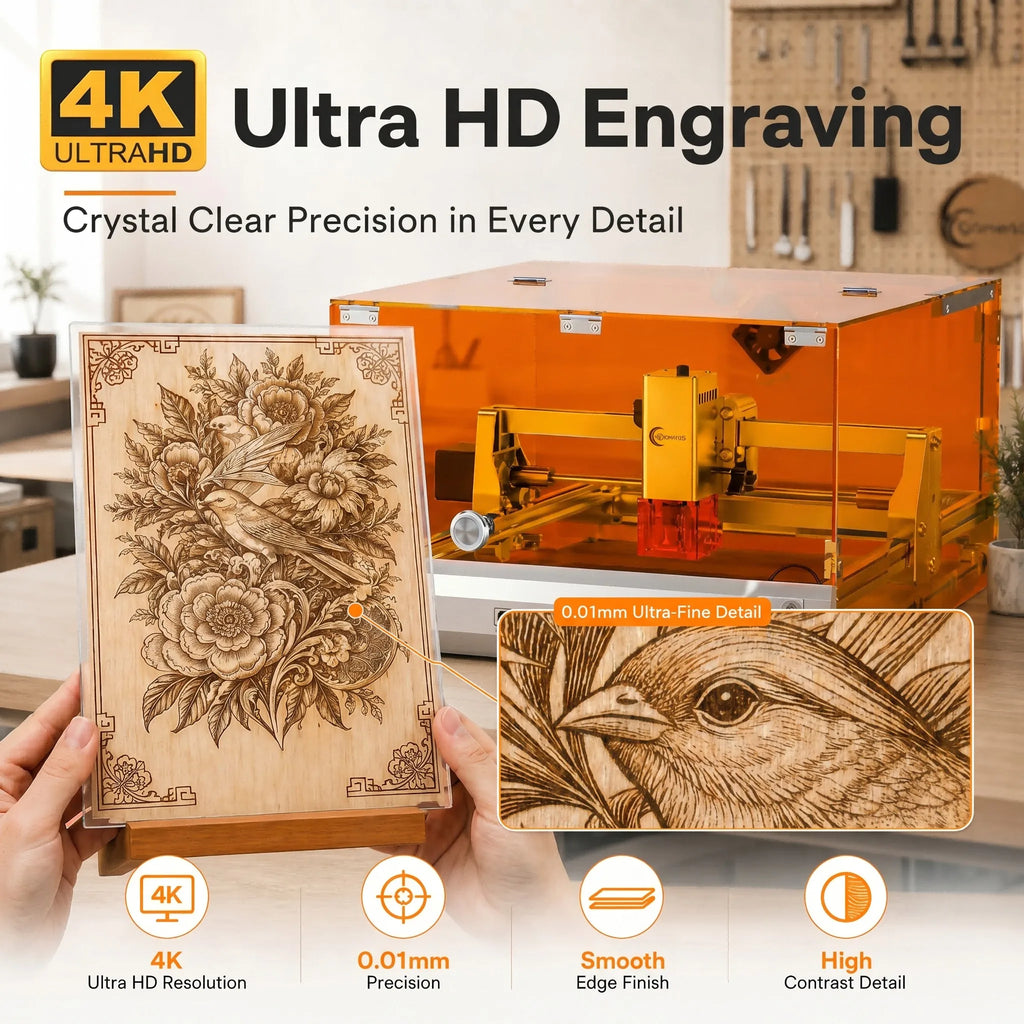 Carverall K15PRO 12W Enclosed Laser Engraver Cutter, Class 1 Safety Diode Laser Engraving Machine, A4 297x210mm, 15000mm/min, 0.01mm Precision, Free Software, DIY Crafts, Personalized Gifts, Home Workshop Small Business, Wood