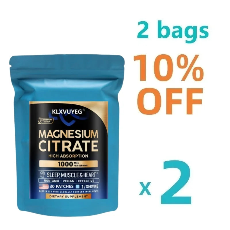 KLXVUYEG Magnesium Citrate Patch 1000mg | High Absorption Supplement - Supports Sleep, Muscle, and Heart - 30 Patches/bag