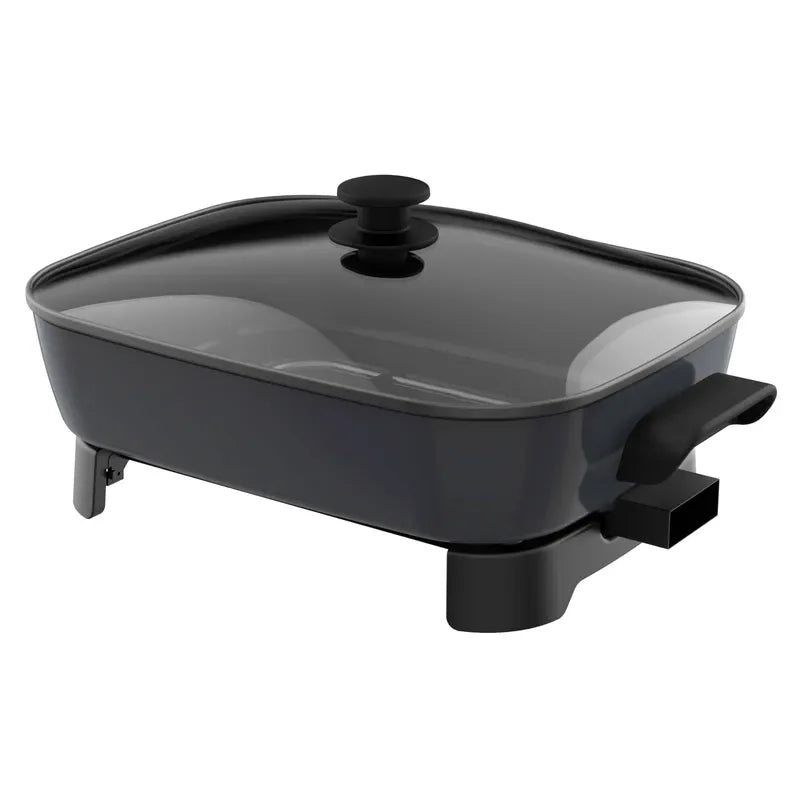 Nonstick electric frying pan base with clear glass lid and top knob