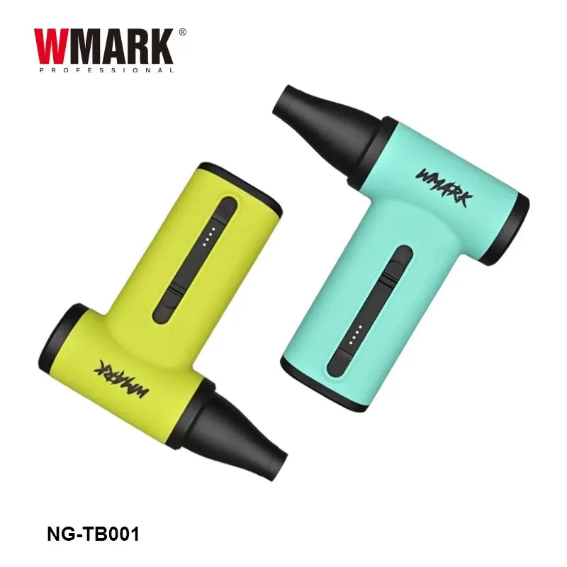 WMARK NG-TB001 professional handheld portable vacuum cleaner and hair dryer in green and teal with nozzle attachment.