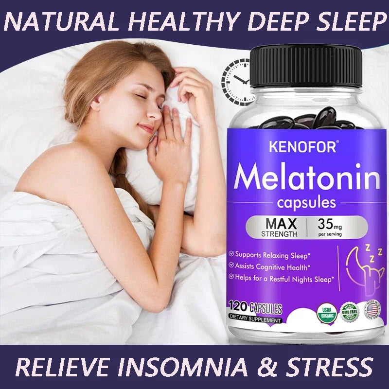 Kenofor Melatonin 35mg Maximum Strength Supplement, 100% Non-Toxic Adult Sleep Supplement, Deep Sleep, Stress Relief