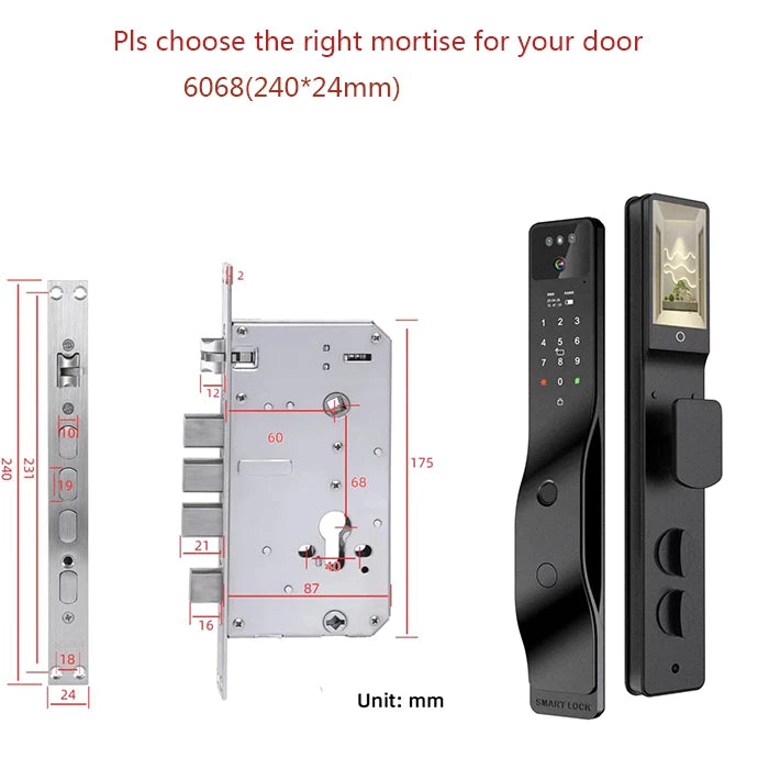 Face Recognition Smart Door Lock Israel Mortise Wifi Fingerprint Cerradura Tuya Inteligente Digital Lock With Camera For Home