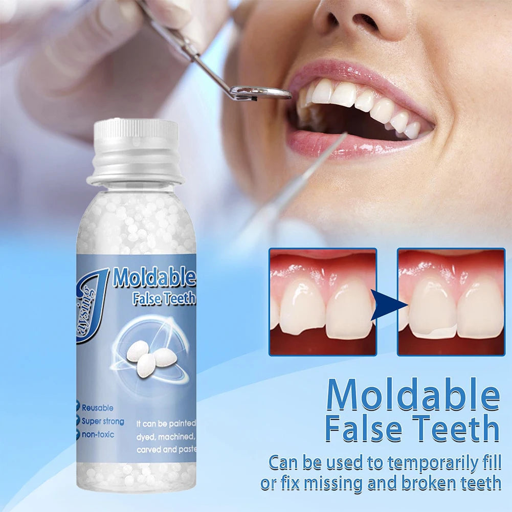 Tidesmit resin false teeth kit for temporary dental filling, gum modification, and restorative denture care.