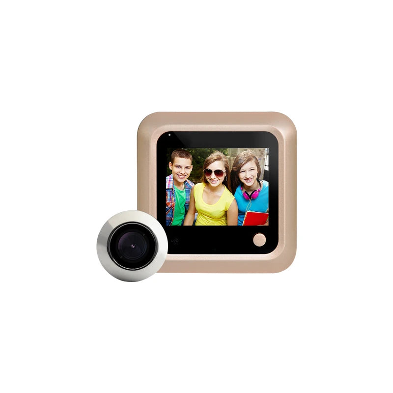 Gold hidden peephole doorbell with display screen and circular camera lens