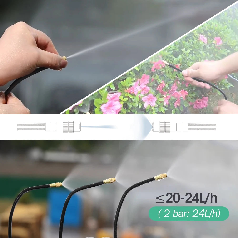 Black 8mm PE Hose 20cm Flexible Nozzle Misting Watering System 45/60/80/100W Self-priming Pump Adjustable Sprayer Kit for Garden