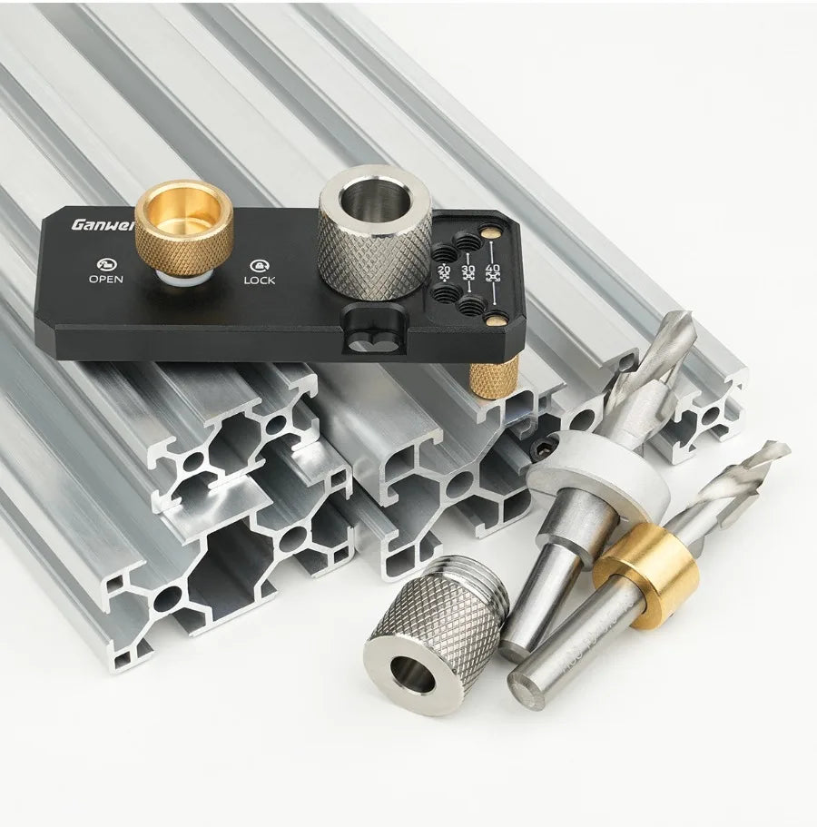 Aluminum Profile Positioning Punching Locator 20/30/40 Series Profile Universal Drilling Jig Set with M6 and M8 Step Drill Bits