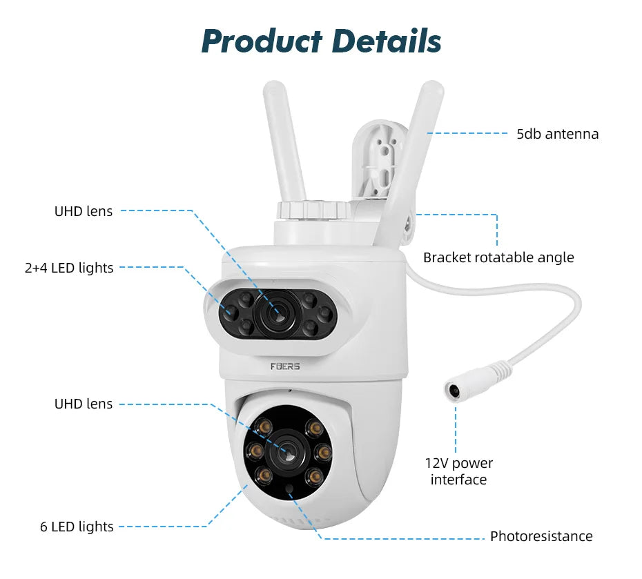 FUERS 5K 10MP Dual Lens IP Camera Tuya Smart Home Security Auto Tracking Wireless Alarm WIFI CCTV Surveillance Outdoor Camera