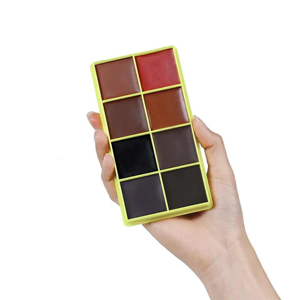 Tidesmit 8 color eyebrow cream highlighter and eyeshadow palette showing texture and shimmer finish detail