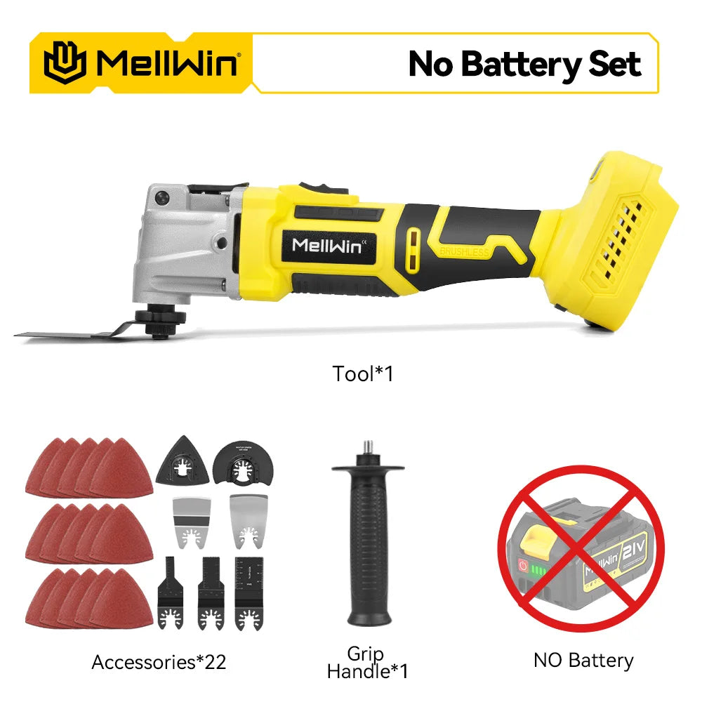 MELLWIN Brushless Oscillating Multi Function Tool Electric Saw Polisher Woodworking Cutting Tool For Makita 18V Battery Pin