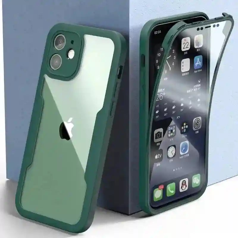 iPhone 16 Pro Full Body Shockproof Clear Case with Screen Protector green Case & Screen Protector Tidesmit