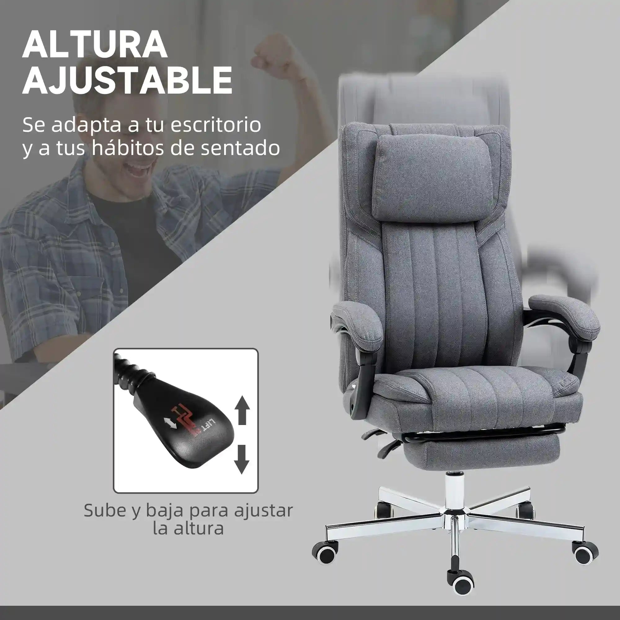 Silla de Oficina con Masaje Reclinable y Giratoria - Gris Tidesmit Massage Chairs Tidesmit