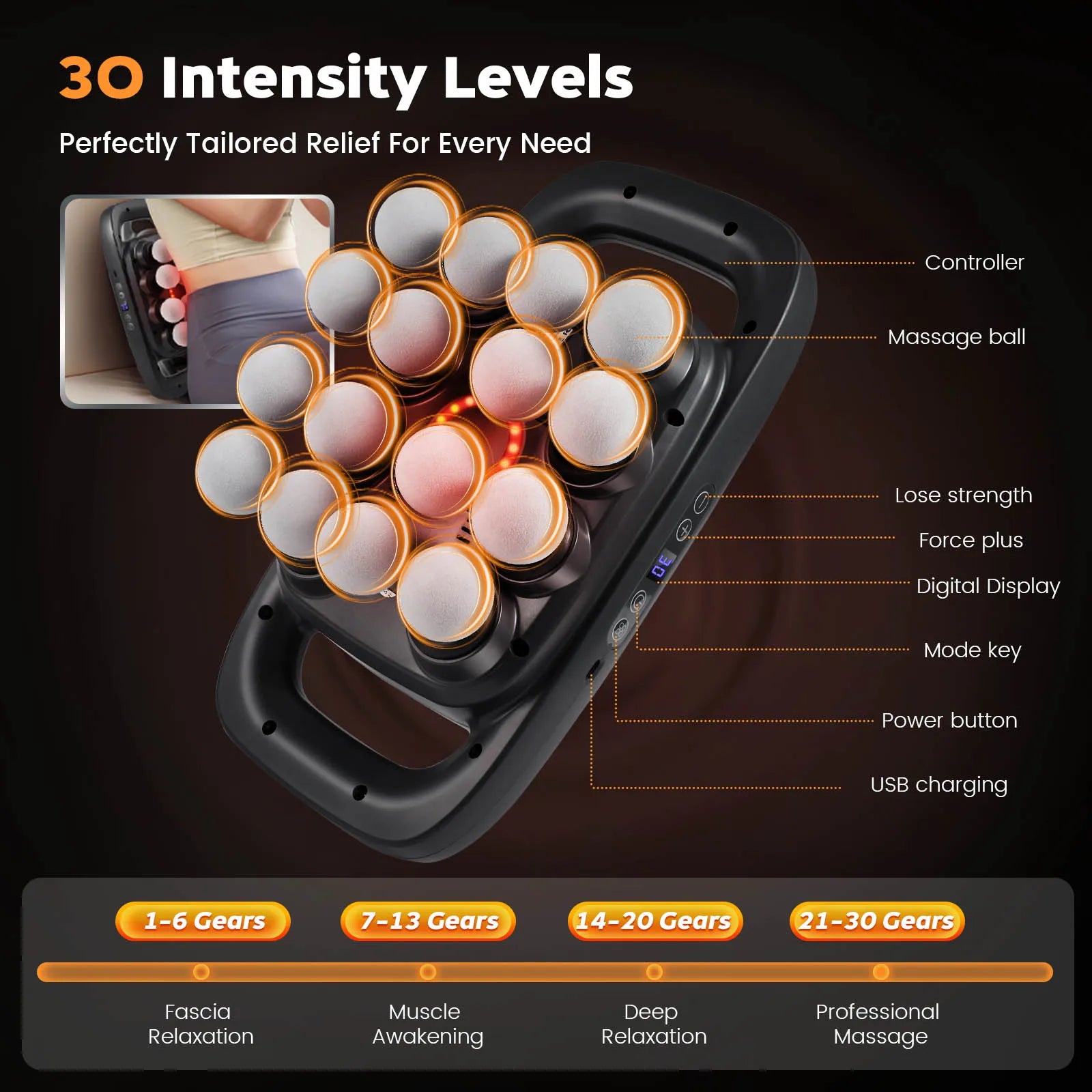 Fascia Gun 16 Heads Deep Tissue Massager - Rechargeable Sports Recovery Fascia Gun france black Tidesmit
