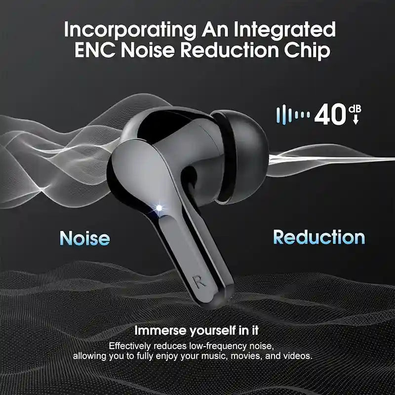 Tidesmit Wireless Earbuds with ENC Mic - 48H Playtime - Waterproof Black Tidesmit