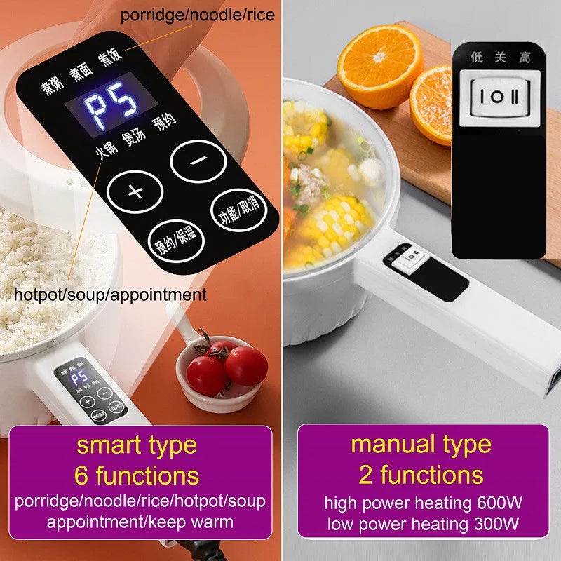 Electric cooking pot control panel close-up with LED display and function icons