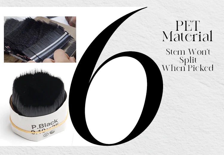 Abonnie black PET material eyelash extension fans in a circular container with a non-split stem.