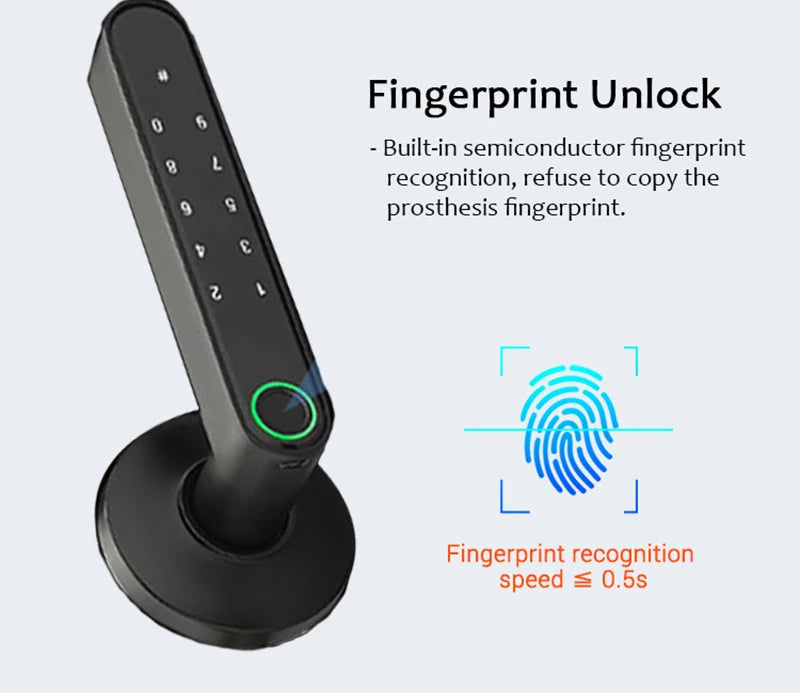 Bluetooth Tuya Smart Fingerprint Lock Lithium Battery Electronic Handle Lock Key For Wooden door