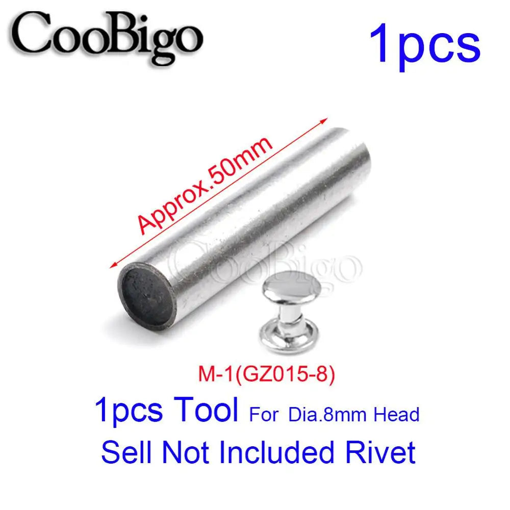 Metal setting tool for 8mm double cap rivets, perfect for DIY pet collars, leather crafts, and clothing repairs.
