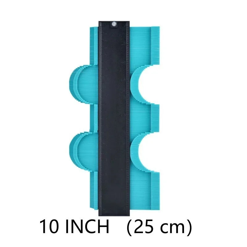 10-inch contour gauge template with black measuring ruler and teal comb guide