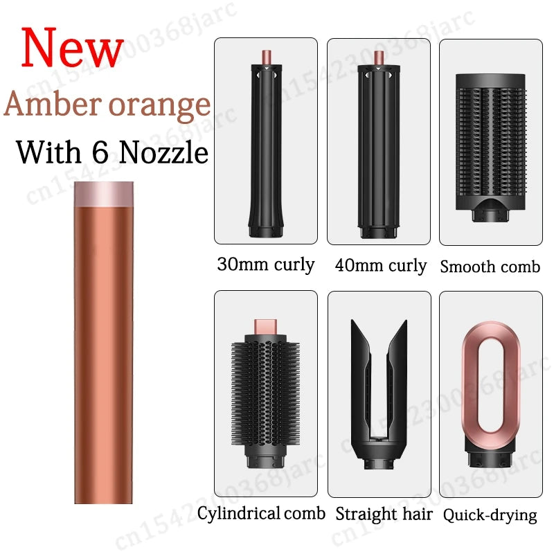 Amber orange SenCiciMen hair styler set with 6 attachments for curling, straightening, and drying salon-quality hair.