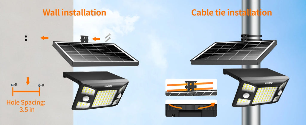 Intelamp 2000LM 8000mah Outdoor Solar Lights With Two Motion Sensors Larger Solar Panel Solar Lamp IP65 For Street Garden Path