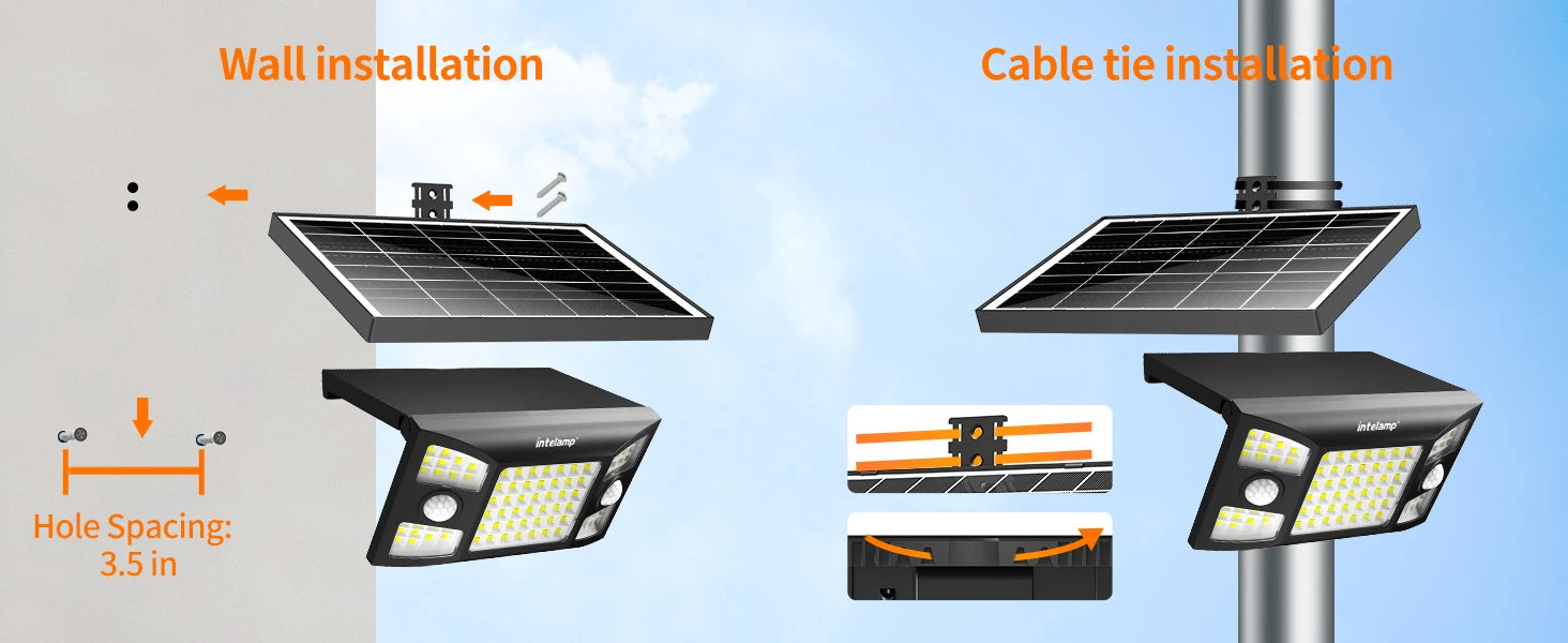 Intelamp 2000LM 8000mah Outdoor Solar Lights With Two Motion Sensors Larger Solar Panel Solar Lamp IP65 For Street Garden Path