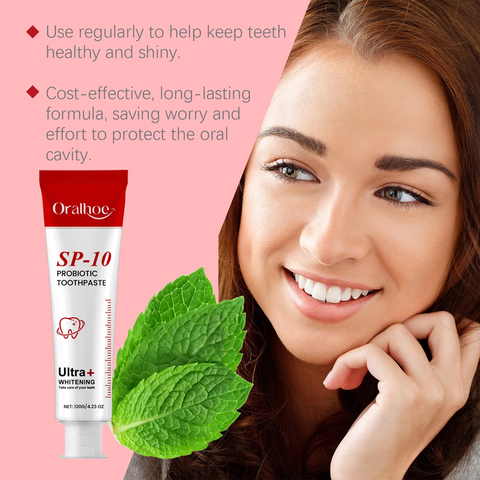 Tidesmit Sp10 probiotic toothpaste for teeth whitening, plaque removal, and gum protection for oral hygiene.