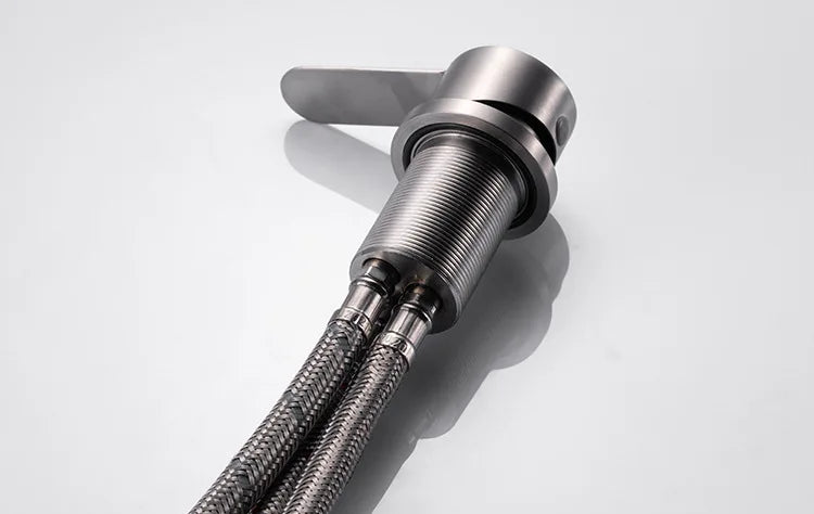 304 Stainless Steel Sink Faucet Hidden Lifting Folding Kitchen Faucet Hot and Cold Mixed Water Separate Sink Tap Dual Holes