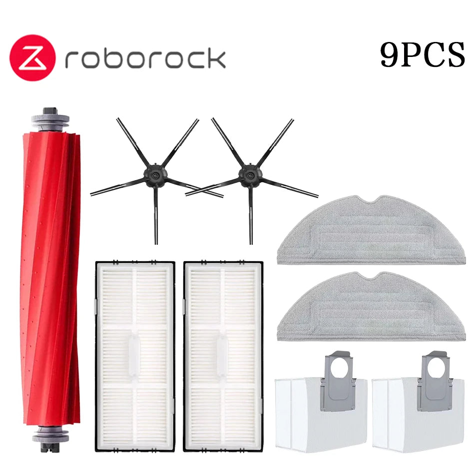Tidesmit replacement accessory kit for Roborock S7 MaxV Ultra featuring side brush, mop pad, HEPA filter and dust bag