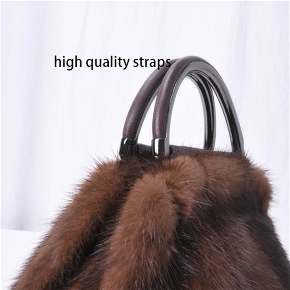 Women's Mink Fur Handbag 2026 New Fashion Designer Fluffy Fur Wrist Bag Large Capacity Soft Shopping Bag Girl Cute Handbag