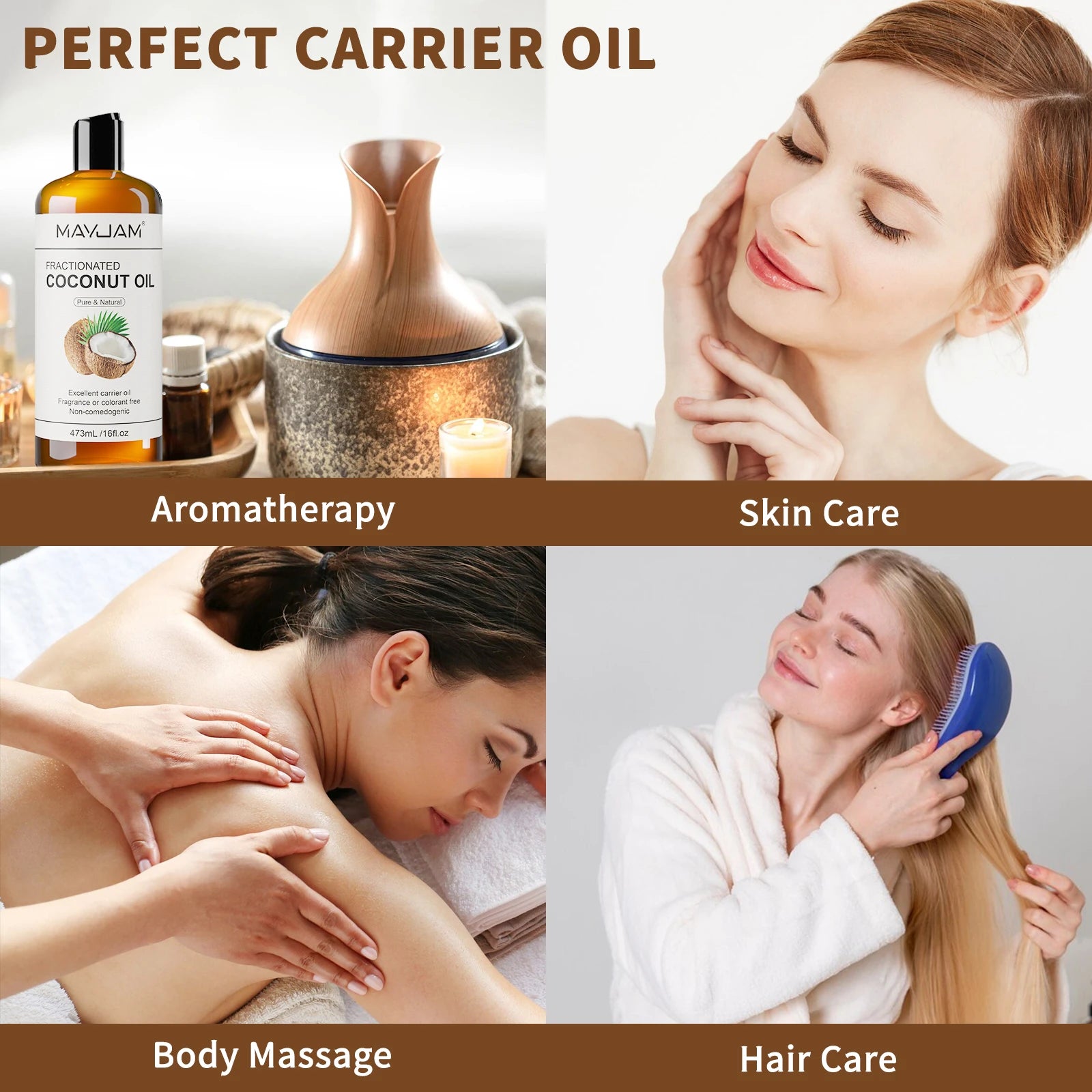 MAYJAM 473ml Castor Jojoba Vegetable Glycerin Grapeseed Fractionated Coconut Pure Natural Carrier Oil for Skin Care & Hair Care