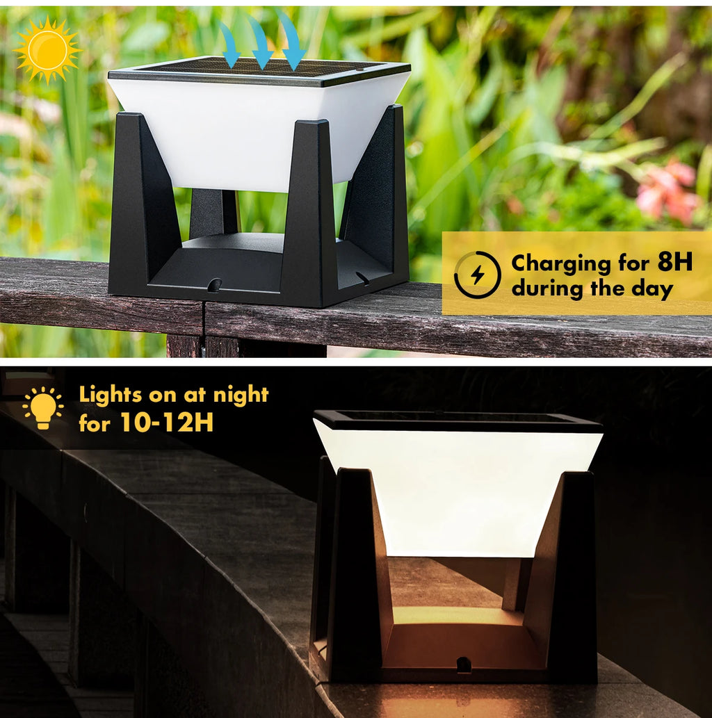 Solar Garden Lawn Decor Light Outdoor Solar Post Light Solar Pillar Column Light Modern LED Fence Deck Cap Lamp IP65 Waterproof
