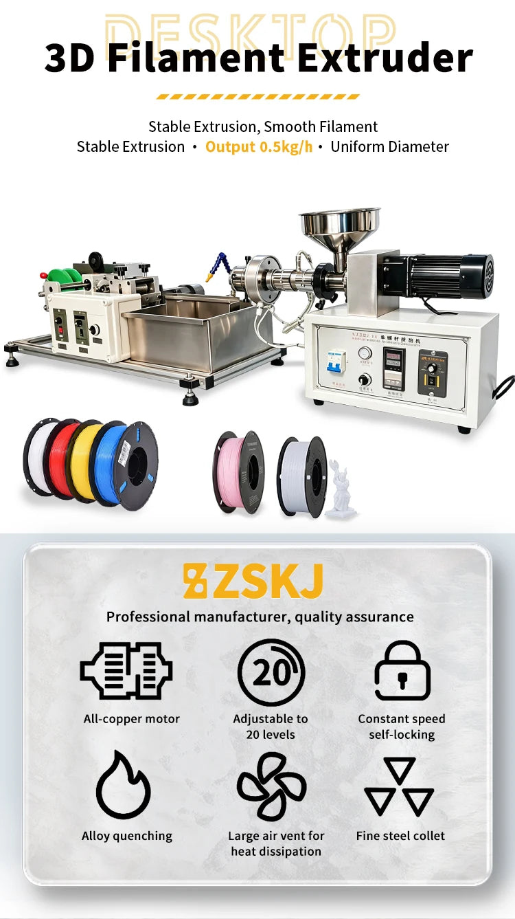 Desktop 3D Filament Extruder Production Line 0.5kg/h for PLA/ABS Filament Making at Home & Workshop