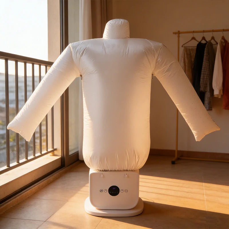 Tidesmit portable folding automatic clothing ironing machine and air drying device for quick laundry care, side view.