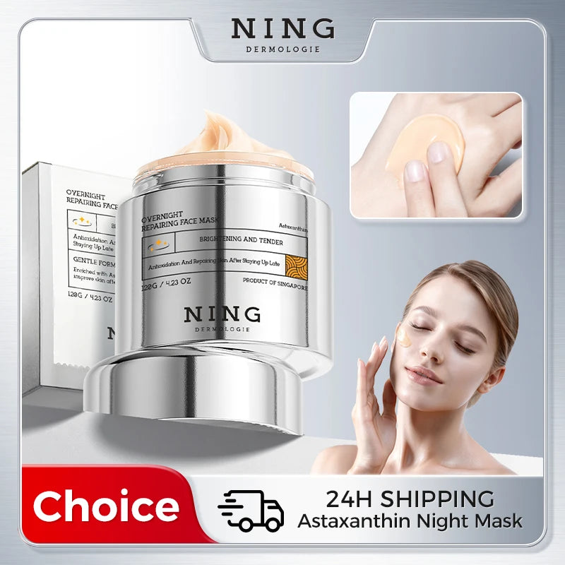 120G NING Overnight Repair Face Mask Astaxanthin Organic Antioxidant DNA Repair Niacinamide Brightening Anti-Aging Hydrating