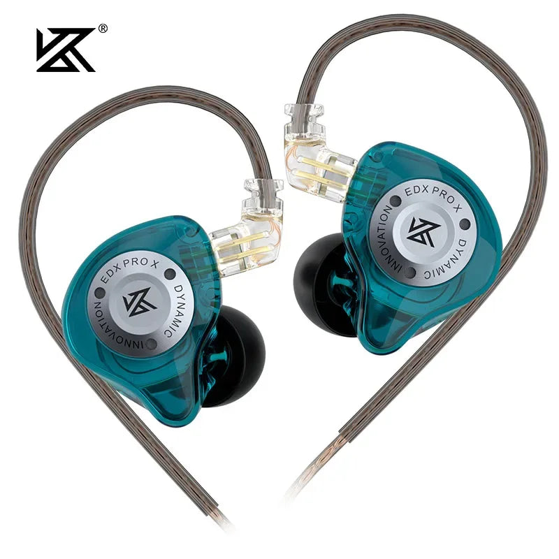 KZ EDX PRO X Wired Earphones Dynamic Drive HiFi Stereo Bass Sound Earbud Music Noise Cancelling Gaming Headset Detachable Cable Cyan NO MIC Tidesmit