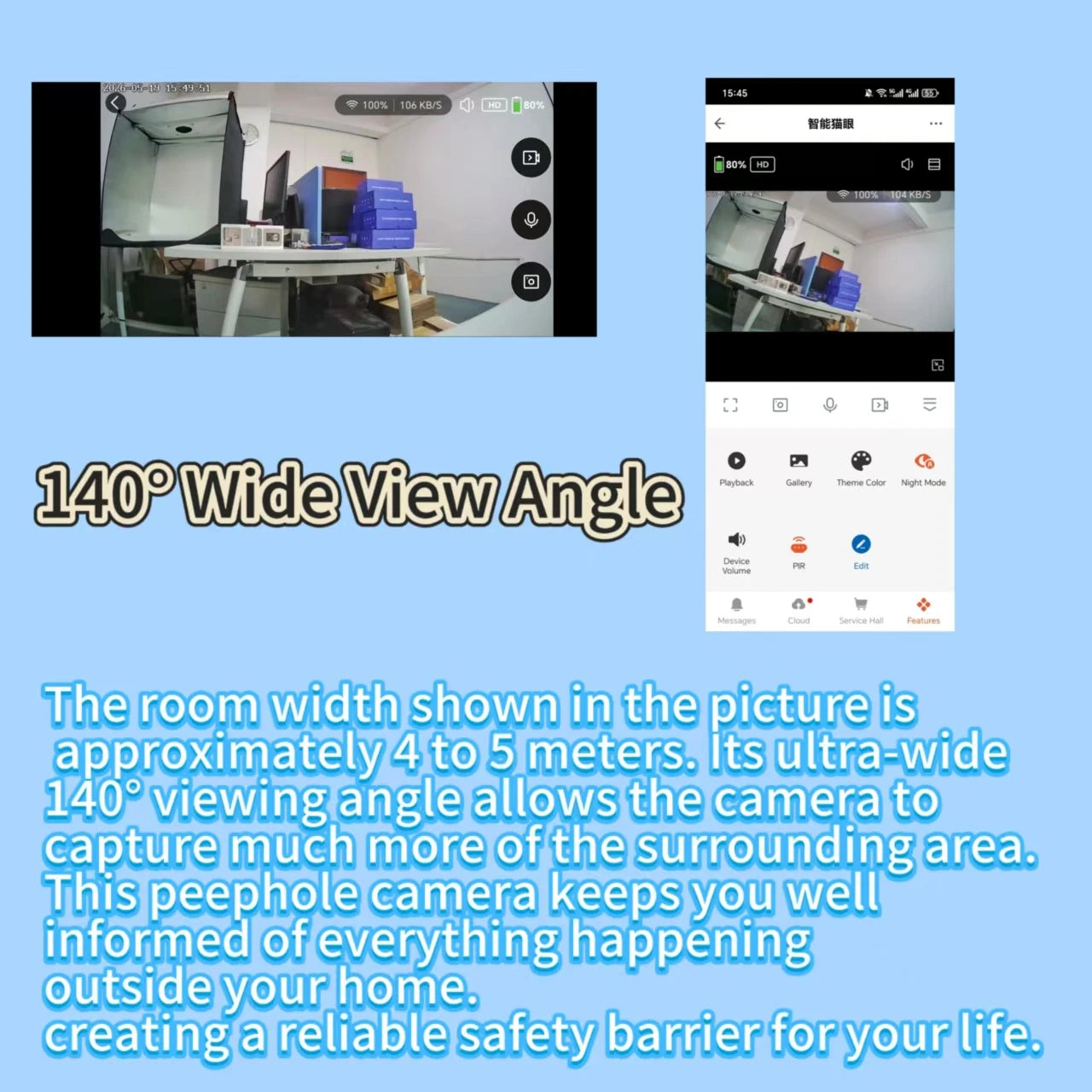 Two Way Talk Security Tuya Smart 2.4G Wifi Peepholes Door Intercom 140° Wide Angle Battery Powered 3MP Video Door  Camera