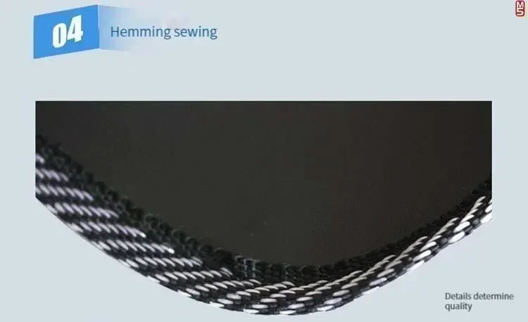 Durable hemming detail on a black acupressure foot reflexology massage mat for health care and pain relief.