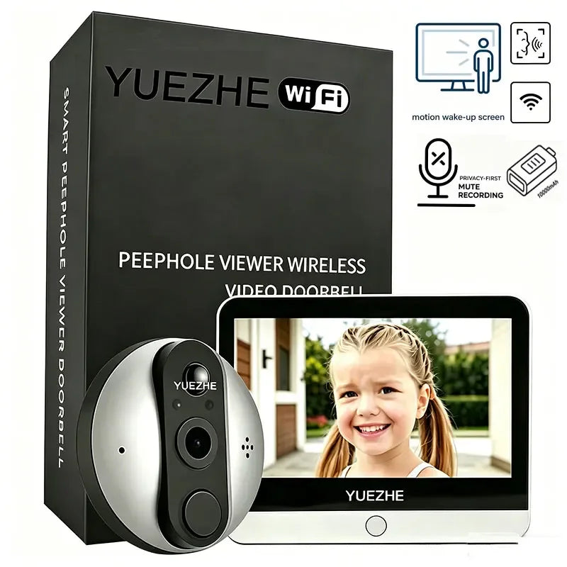 Smart Life Tuya WiFi 5 Inch Doorbell Video Camera with Peephole Eye 10000mAh Battery Mute Recording PIR Alexa & Google Digital