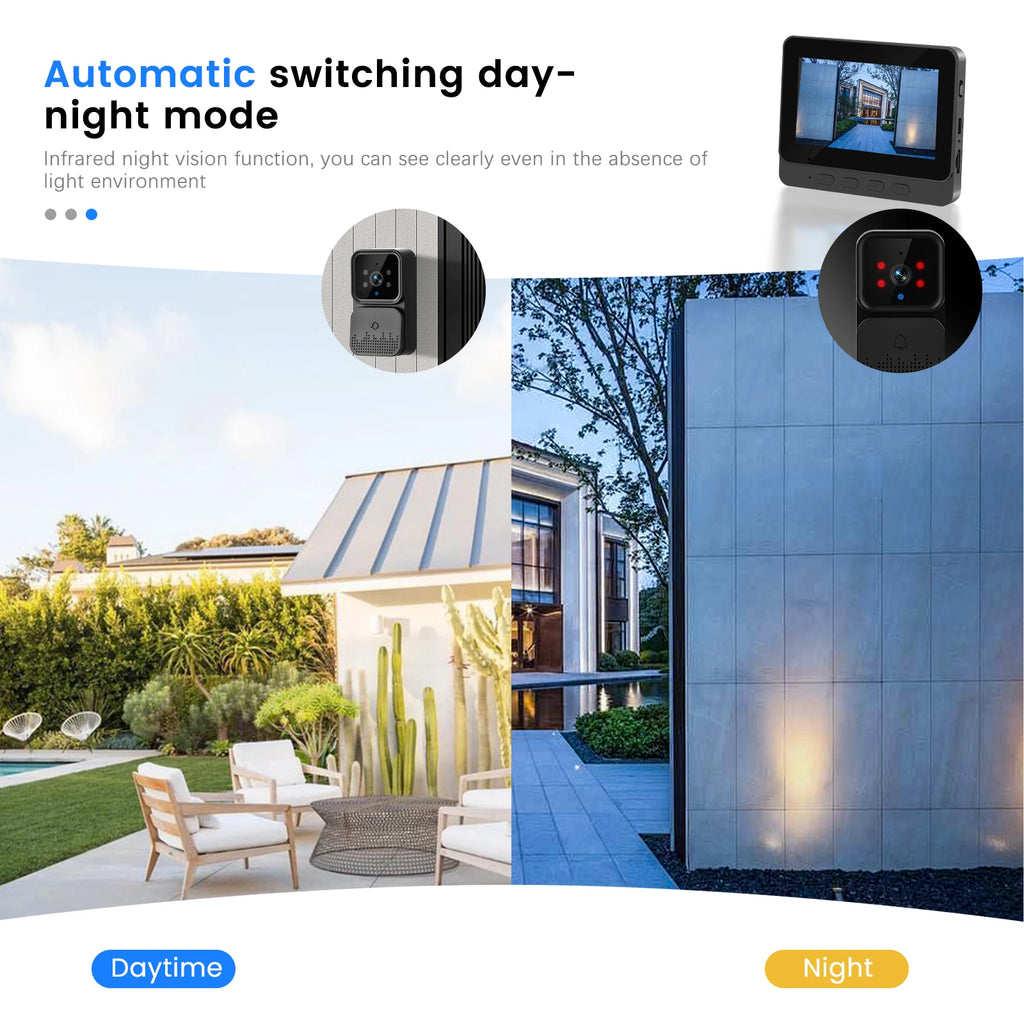Podofo Wireless Video Doorbell with Screen 4.3'' IPS HD Smart Intercom 2.4G No WIFI Visible Doorbell Two-Way Talk Night Vision