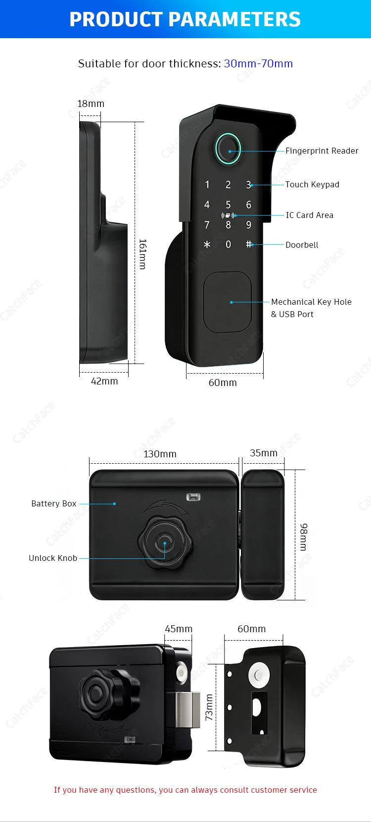 New Fingerprint Electric Rim Lock TTLock App Outdoor Lock Remote Control Power Saving Heat-Resistant Smart Door Lock Code Key