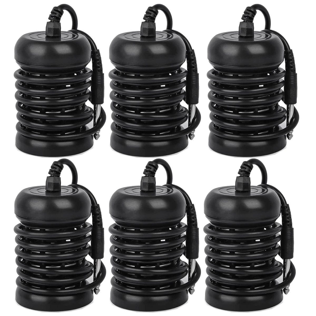 Six black ionic detox foot bath array heads for spa cleanse, featuring durable coil design for aqua cell relaxation.