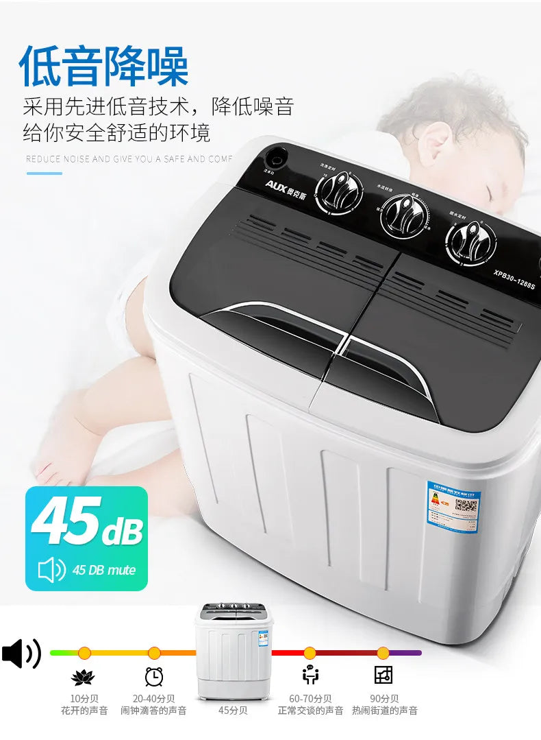 Tidesmit 5KG dual barrel semi-automatic washing machine for compact laundry in dorms and apartments, side angle view