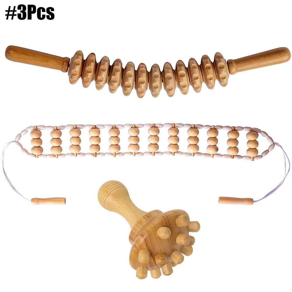 Wood Therapy Massage Tools for Body Contouring | 6 Piece Kit Relaxation Treatment 3Pcs 1 Tidesmit