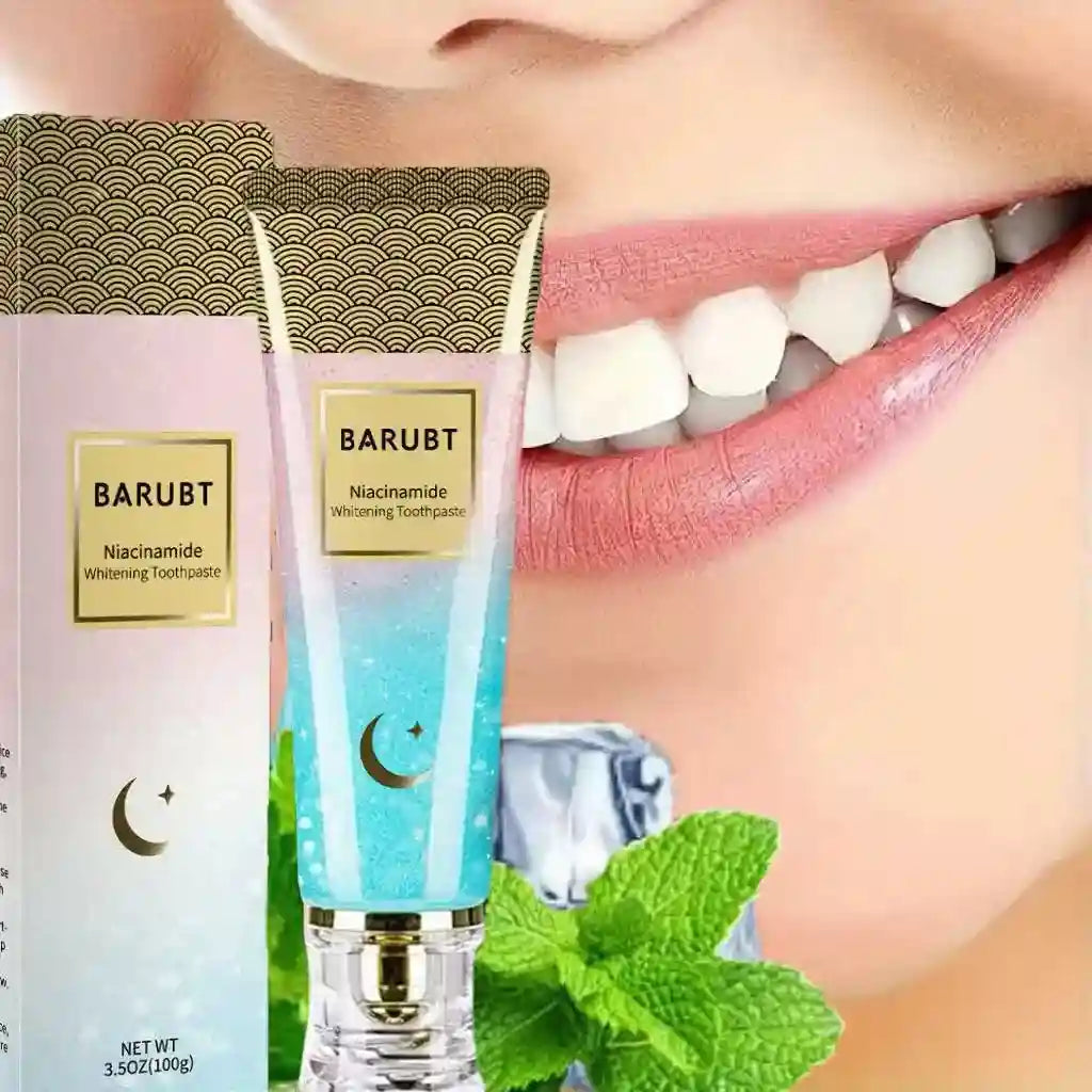 Tidesmit BARUBT Niacinamide teeth whitening toothpaste for stain removal and long-lasting fresh breath.