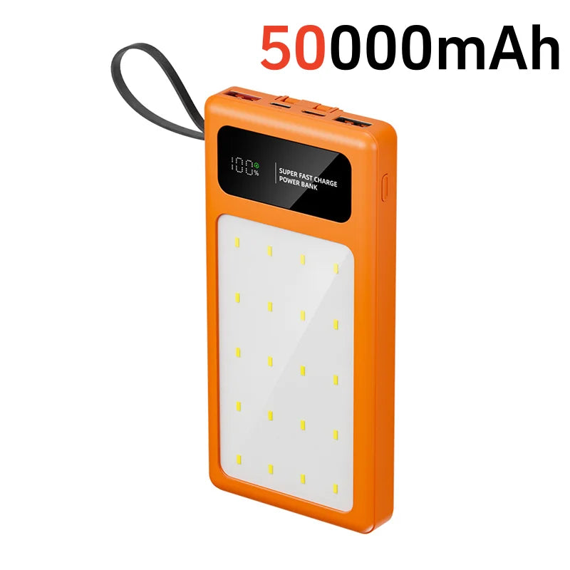 Portable Power Bank with Camping Light - 50000mAh PD Fast Charging Orange 50000mAh Tidesmit