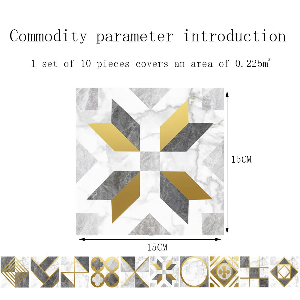 10pcs Crystal Tile Wall Stickers Self-Adhesive Kitchen Tiles PVC Backsplash Stickers Peel and Stick Bathroom Faux Stone Effect
