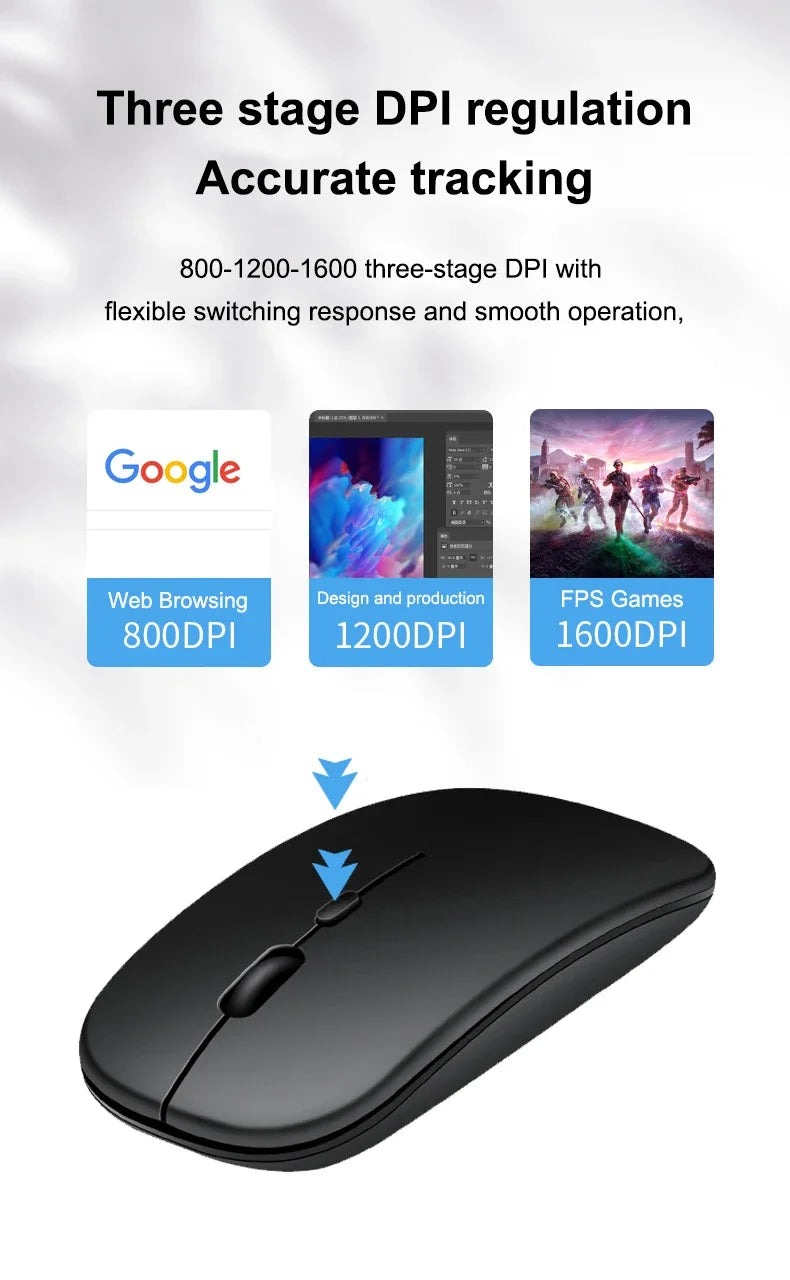 Wireless Mouse with 2.4G Bluetooth-compatible Dual Modes, 1600 DPI Adjustable, Silent Clicking, Portable Ergonomic Laptop Mouse
