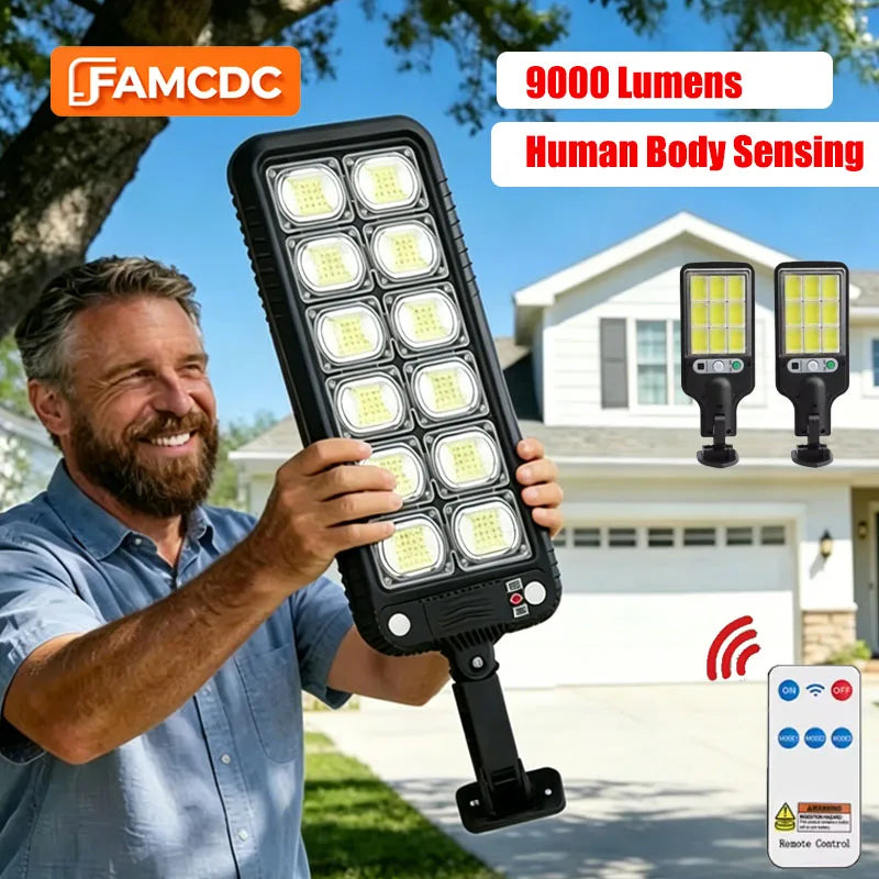 9000 Lumens Super Bright Solar Street Lamp Outdoor Garden Security LED COB Path Light Waterproof With Motion Sensor Remote Night Lights